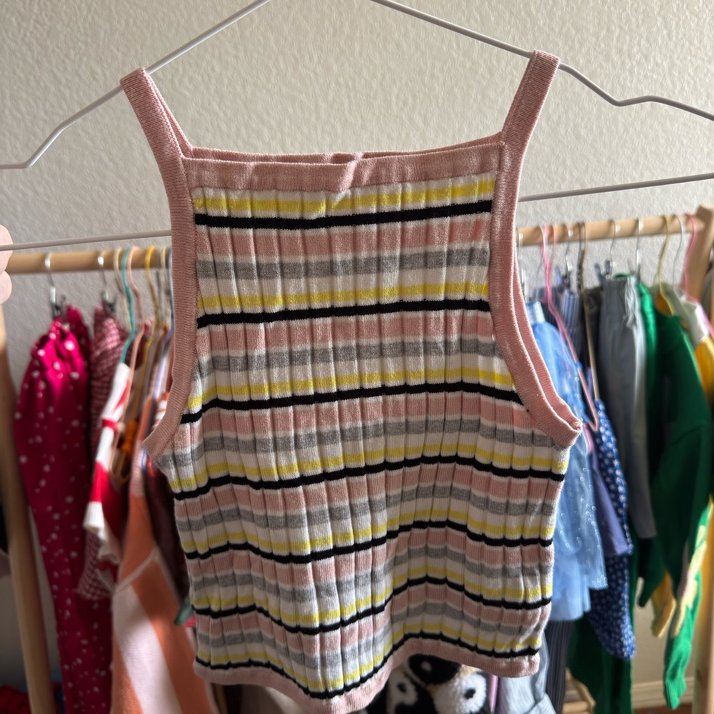 H&M Ribbed Striped Tank Top in Pink, Yellow, Black & White